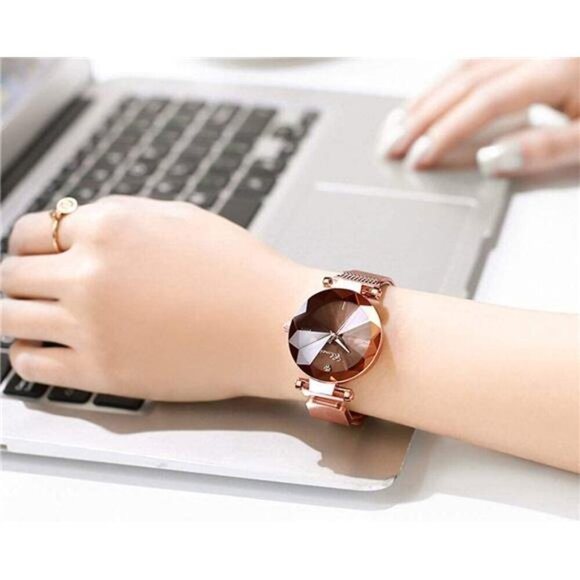 Women Rose Gold Watch Japan Quartz Stainless Steel Magnetic Mesh Band main image 6